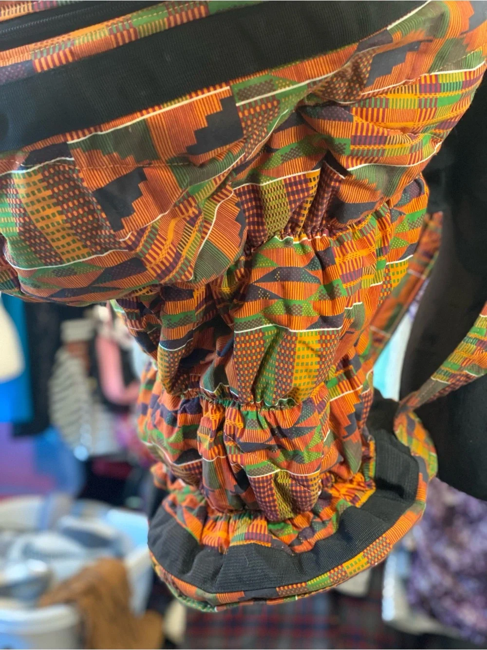 Like New! Kaces III African Drum Print Orange Green Patterned Backpack